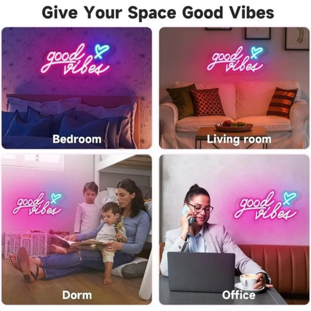 Airnesolly Good Vibes Neon‎ Sign USB Powered LED Lights 16 x 8 inch